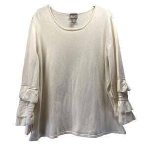 Chicos Women's Sweater Size Large Solid Ivory Layered Long Sleeves Soft Stretch